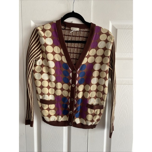 Marni HM Womens 4 Silk Cardigan Sweater Twee Polka Dot - Picture 1 of 10